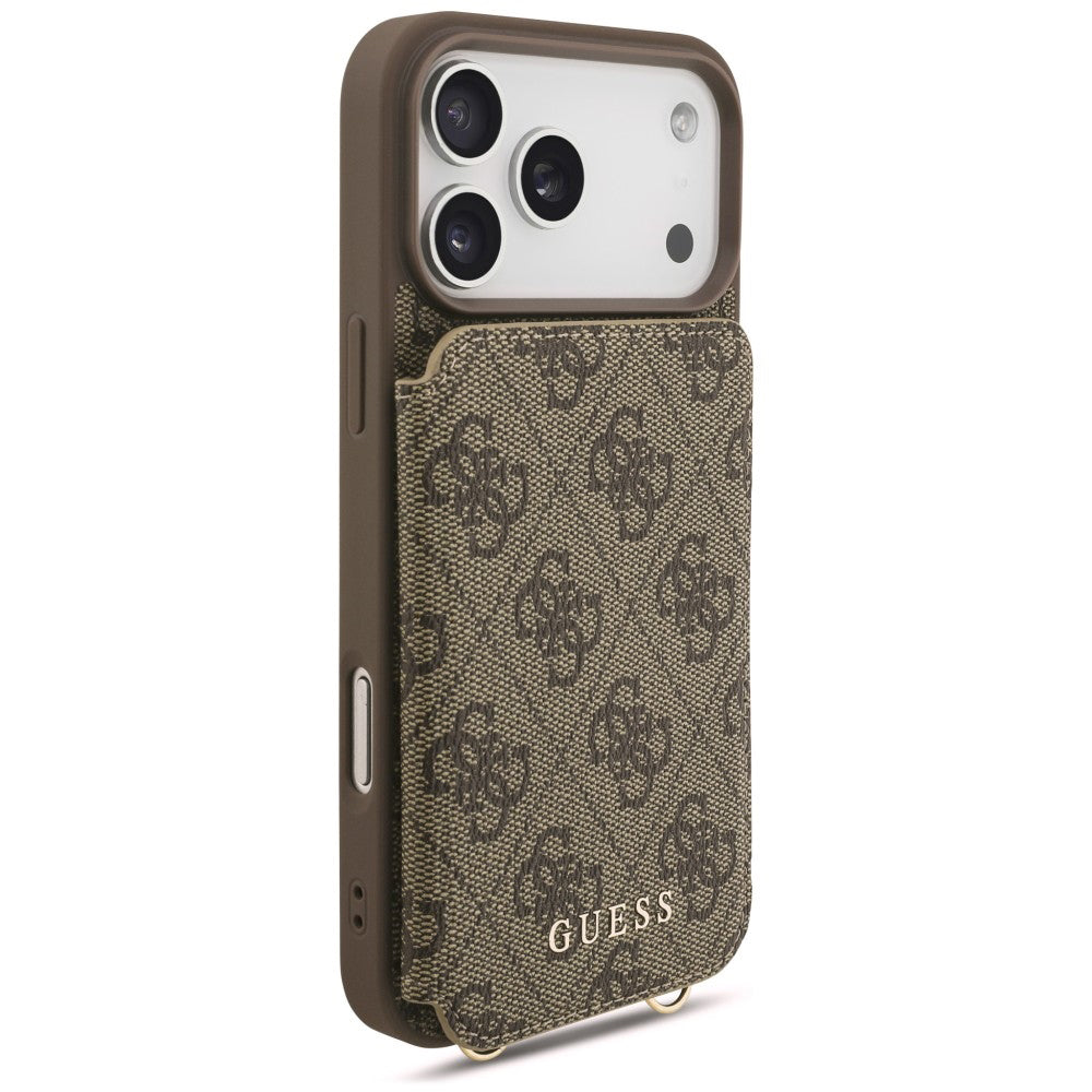 Funda para Apple iPhone 18 Pro / 17 Pro, Guess, 4G Crossbody Cardslot, marrón