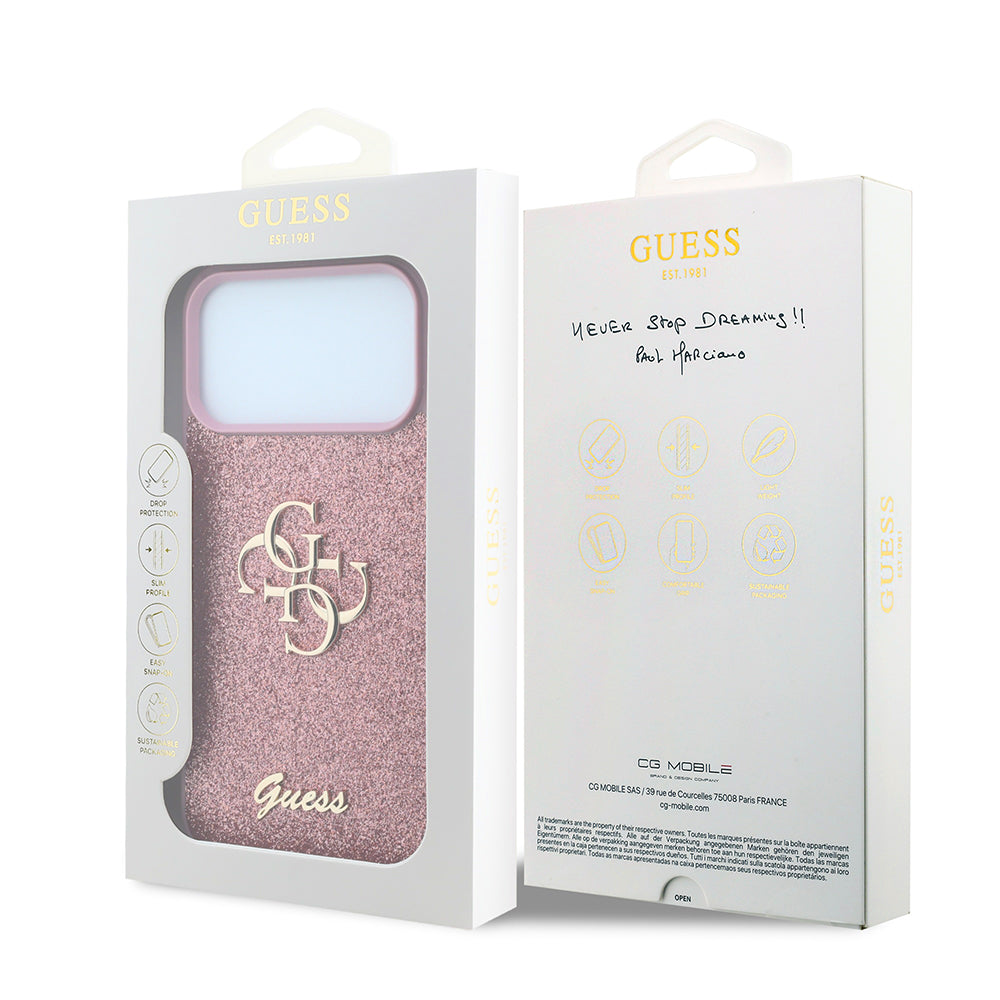 Funda para Apple iPhone 18 Pro / 17 Pro, Guess, Fixed Glitter Big 4G, Rosa