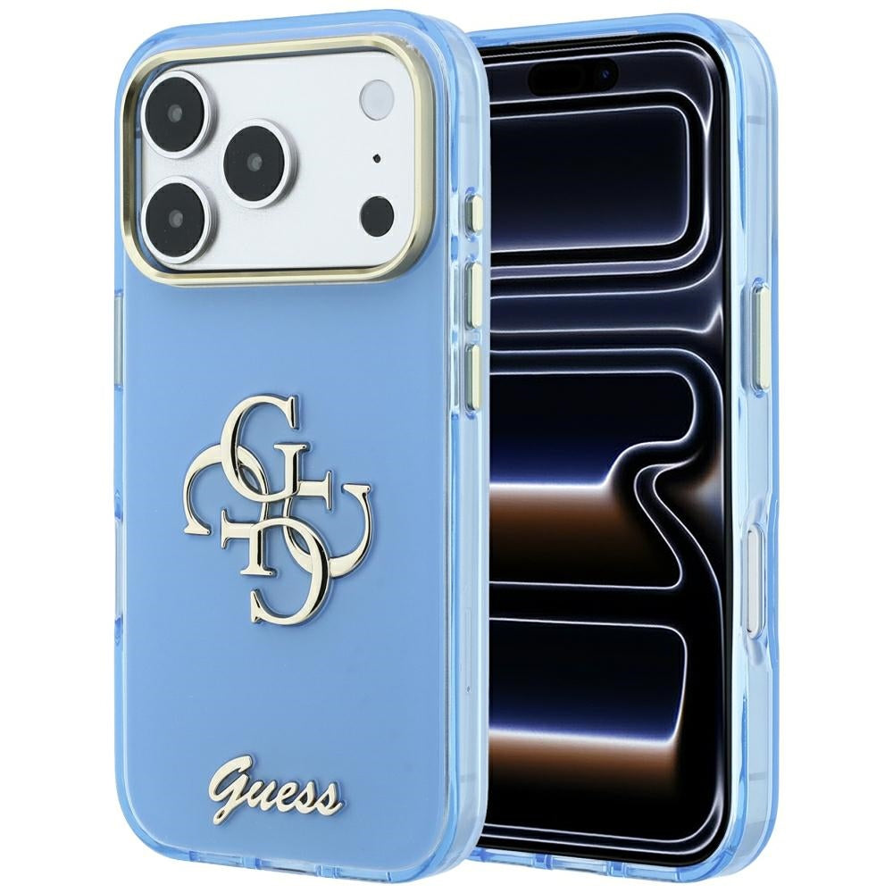 Funda para Apple iPhone 18 Pro / 17 Pro, Guess, IML 4G Metal Script, Azul