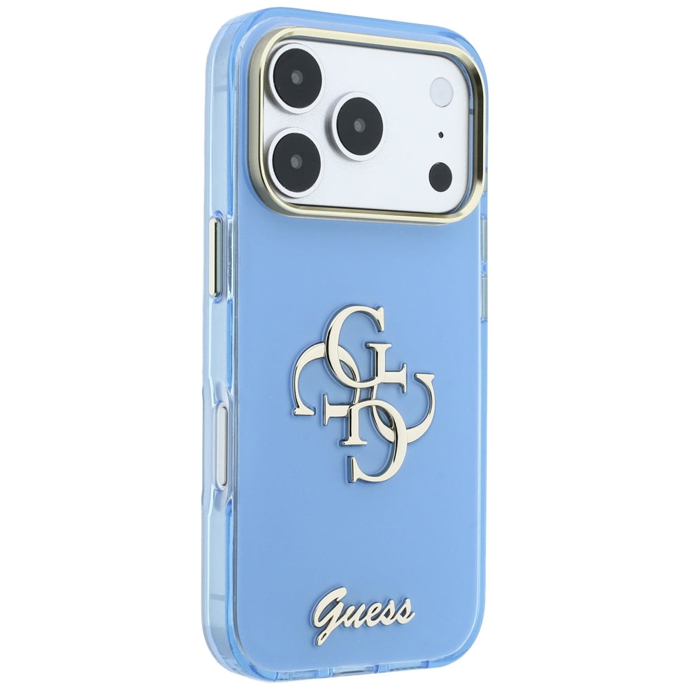 Funda para Apple iPhone 18 Pro / 17 Pro, Guess, IML 4G Metal Script, Azul
