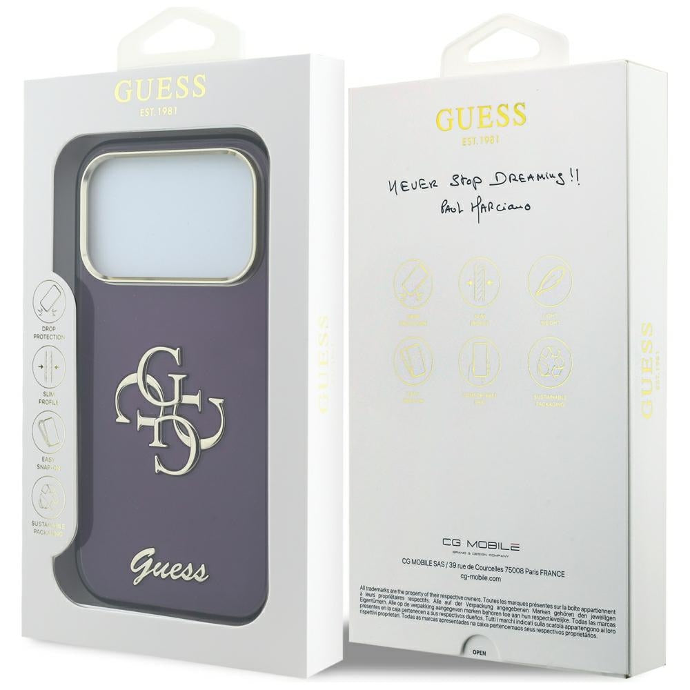 Funda para Apple iPhone 18 Pro / 17 Pro, Guess, IML 4G Metal Script, Burdeos