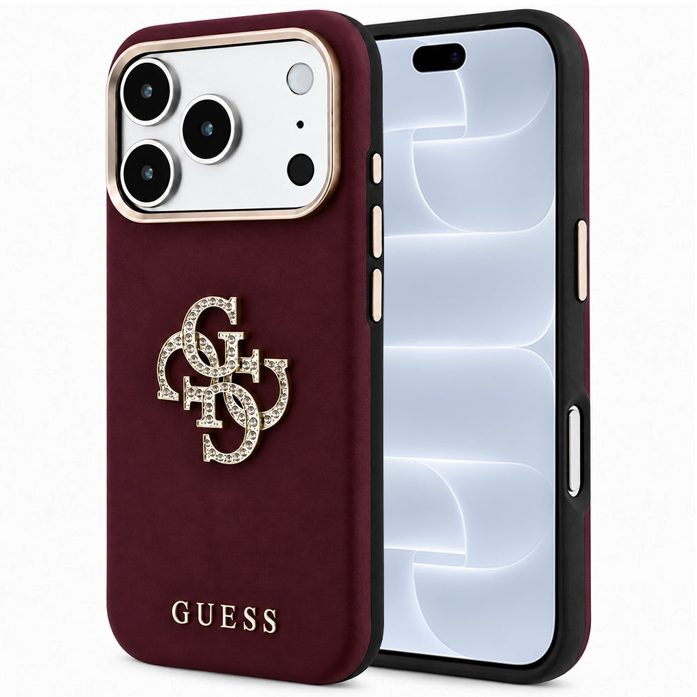 Funda para Apple iPhone 18 Pro / 17 Pro, Guess, Logo Grande de Strass Suave, Burdeos