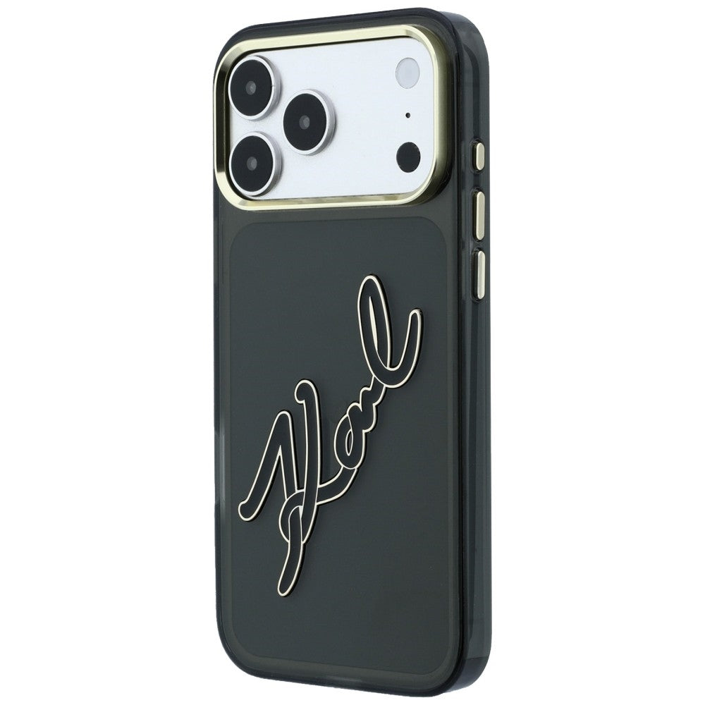 Funda para Apple iPhone 18 Pro / 17 Pro, Karl Lagerfeld, IML Gran Logo de Resina y Marco Metálico, Negra