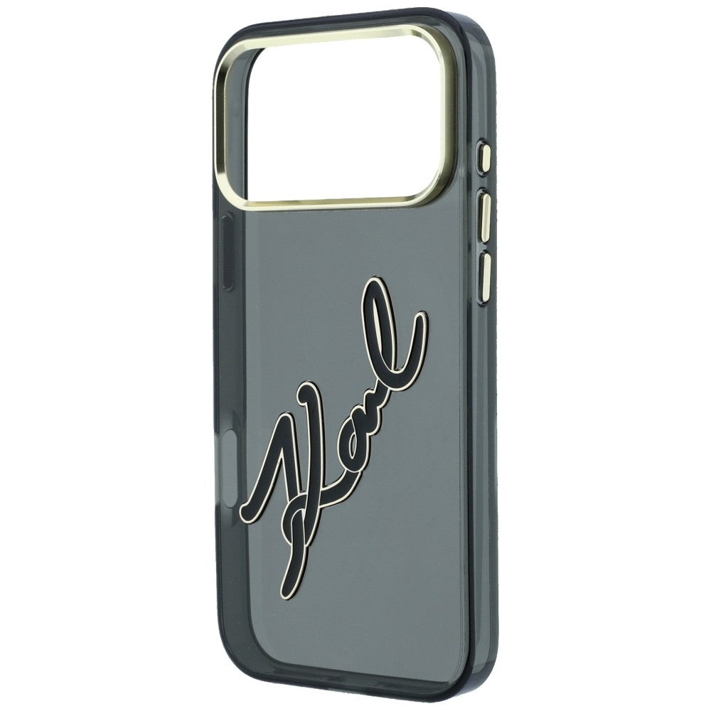 Funda para Apple iPhone 18 Pro / 17 Pro, Karl Lagerfeld, IML Gran Logo de Resina y Marco Metálico, Negra