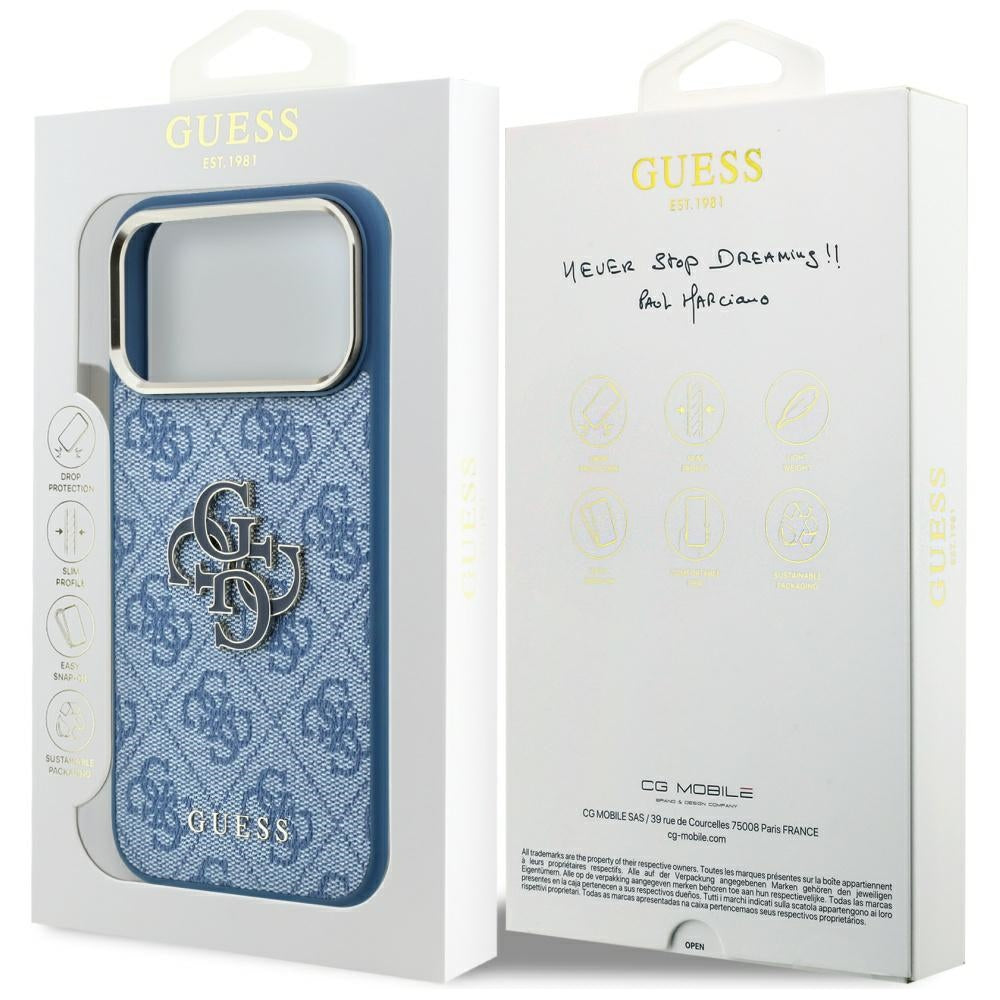 Funda para Apple iPhone 18 Pro Max / 17 Pro Max, Guess, Logo Grande 4G de Resina, Azul