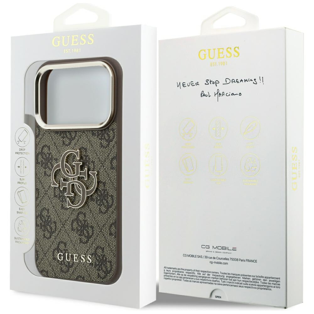Funda para Apple iPhone 18 Pro Max / 17 Pro Max, Guess, Logo Grande 4G de Resina, Marrón