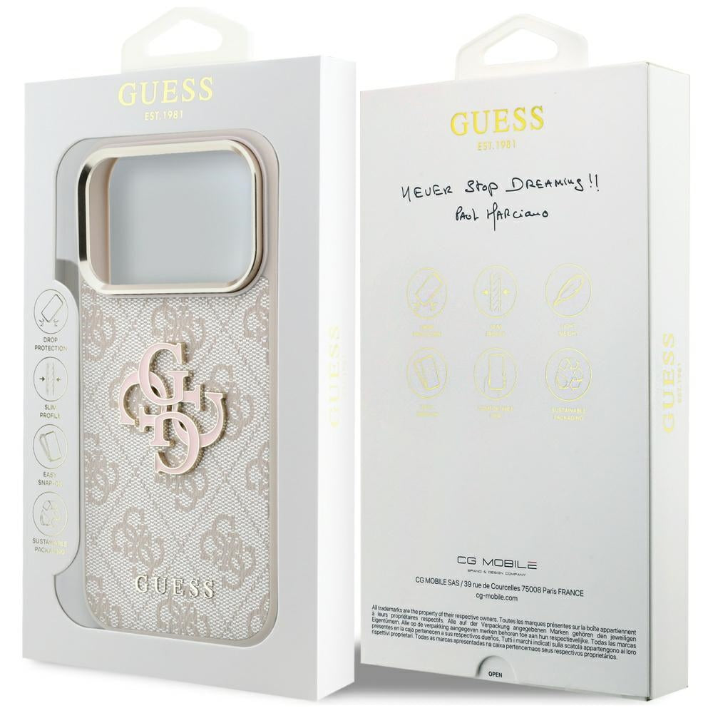 Funda para Apple iPhone 18 Pro Max / 17 Pro Max, Guess, Logo Grande de Resina 4G, Rosa