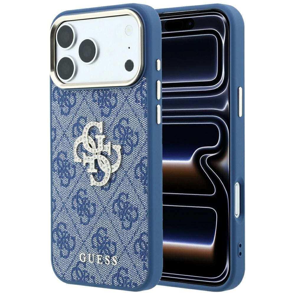 Funda para Apple iPhone 18 Pro Max / 17 Pro Max, Guess, 4G Big Strass Logo, Azul