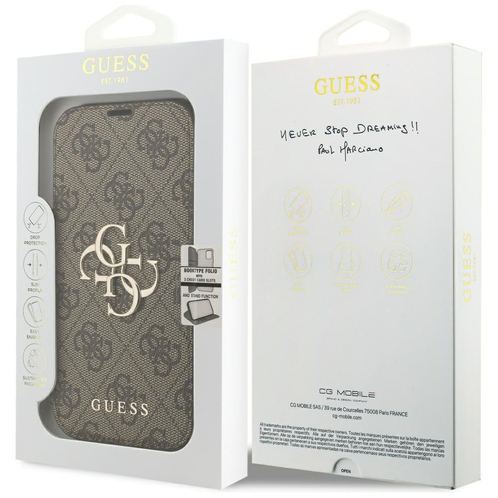 Funda para Apple iPhone 18 Pro Max / 17 Pro Max, Guess, Logo Metálico 4G, Marrón
