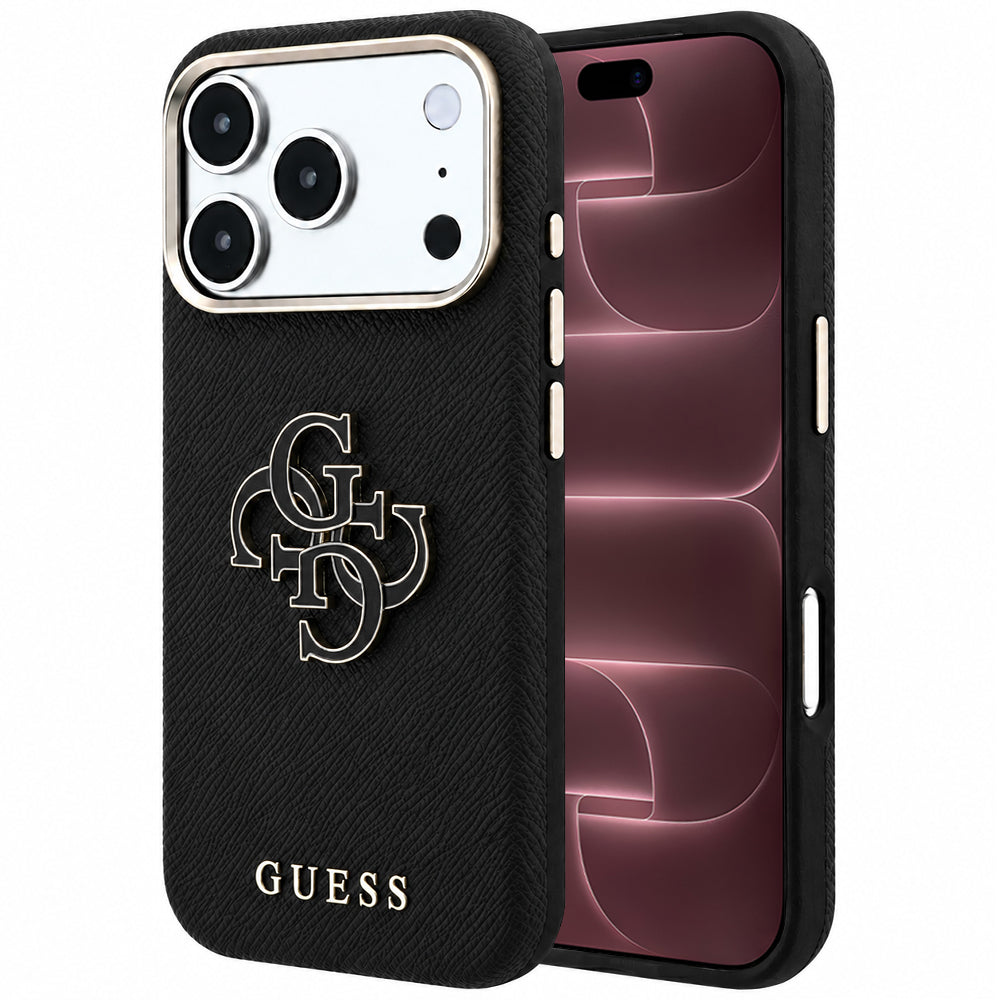 Funda para Apple iPhone 18 Pro Max / 17 Pro Max, Guess, Logo Grande de Resina Granulada, Negra
