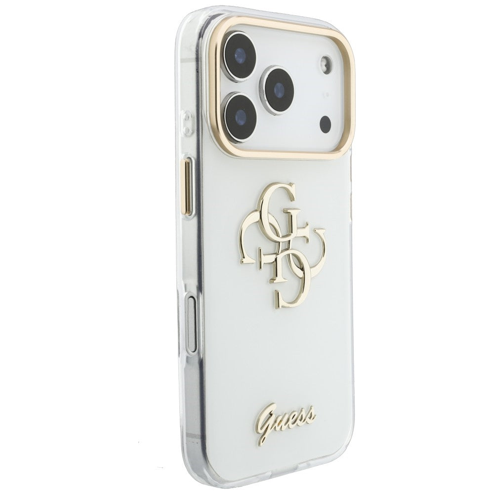 Funda para Apple iPhone 18 Pro Max / 17 Pro Max, Guess, IML 4G Metal Script, Blanca