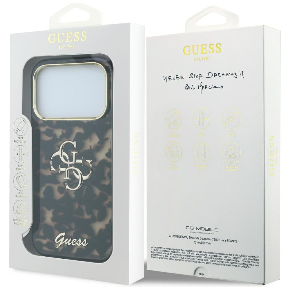 Funda para Apple iPhone 18 Pro Max / 17 Pro Max, Guess, IML 4G Metal Script, Marrón