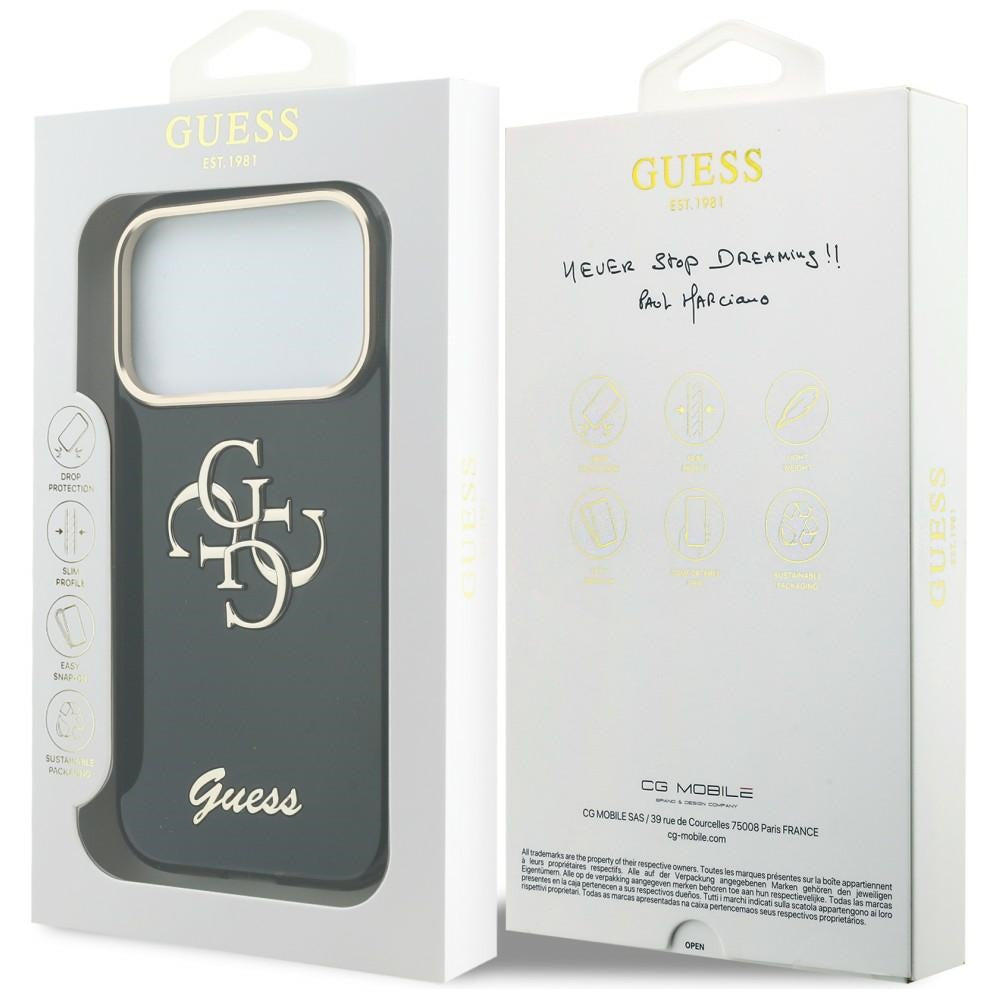 Funda para Apple iPhone 18 Pro Max / 17 Pro Max, Guess, IML 4G Metal Script, Negra