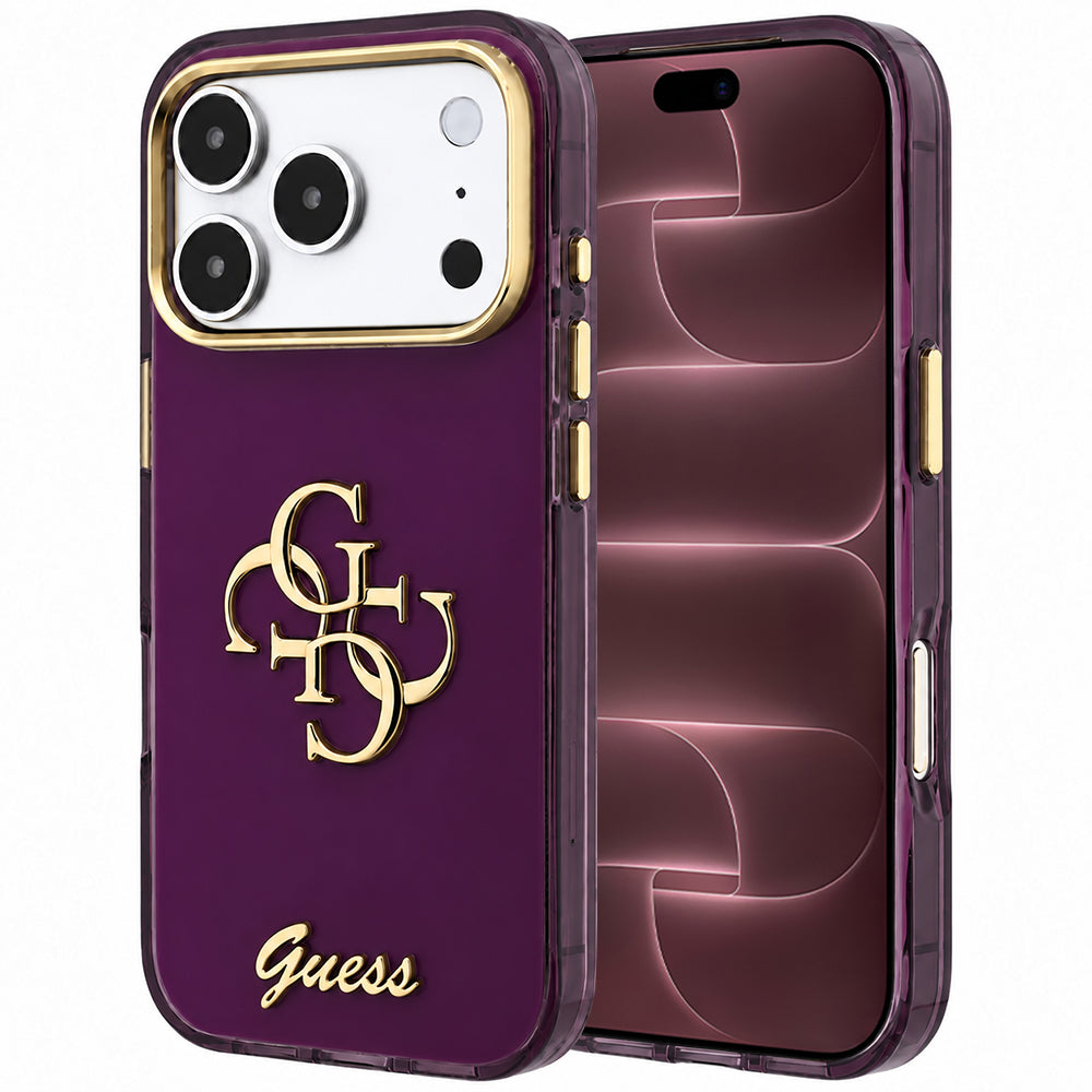 Funda para Apple iPhone 18 Pro Max / 17 Pro Max, Guess, IML 4G Metal Script, Burdeos