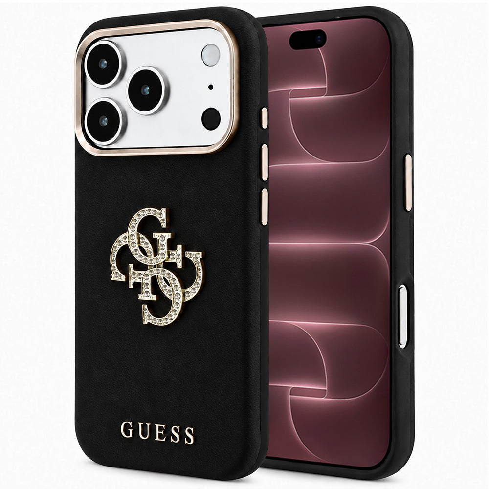 Funda para Apple iPhone 18 Pro Max / 17 Pro Max, Guess, Logo Grande de Strass Suave, Negra