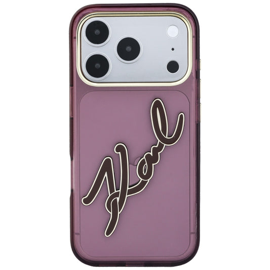 Funda para Apple iPhone 18 Pro Max / 17 Pro Max, Karl Lagerfeld, IML Gran Firma Resina Logo Marco Metálico, Burdeos