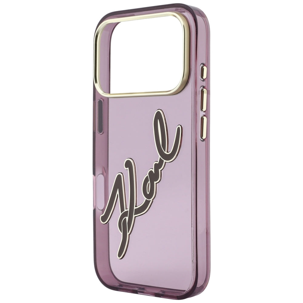 Funda para Apple iPhone 18 Pro Max / 17 Pro Max, Karl Lagerfeld, IML Gran Firma Resina Logo Marco Metálico, Burdeos