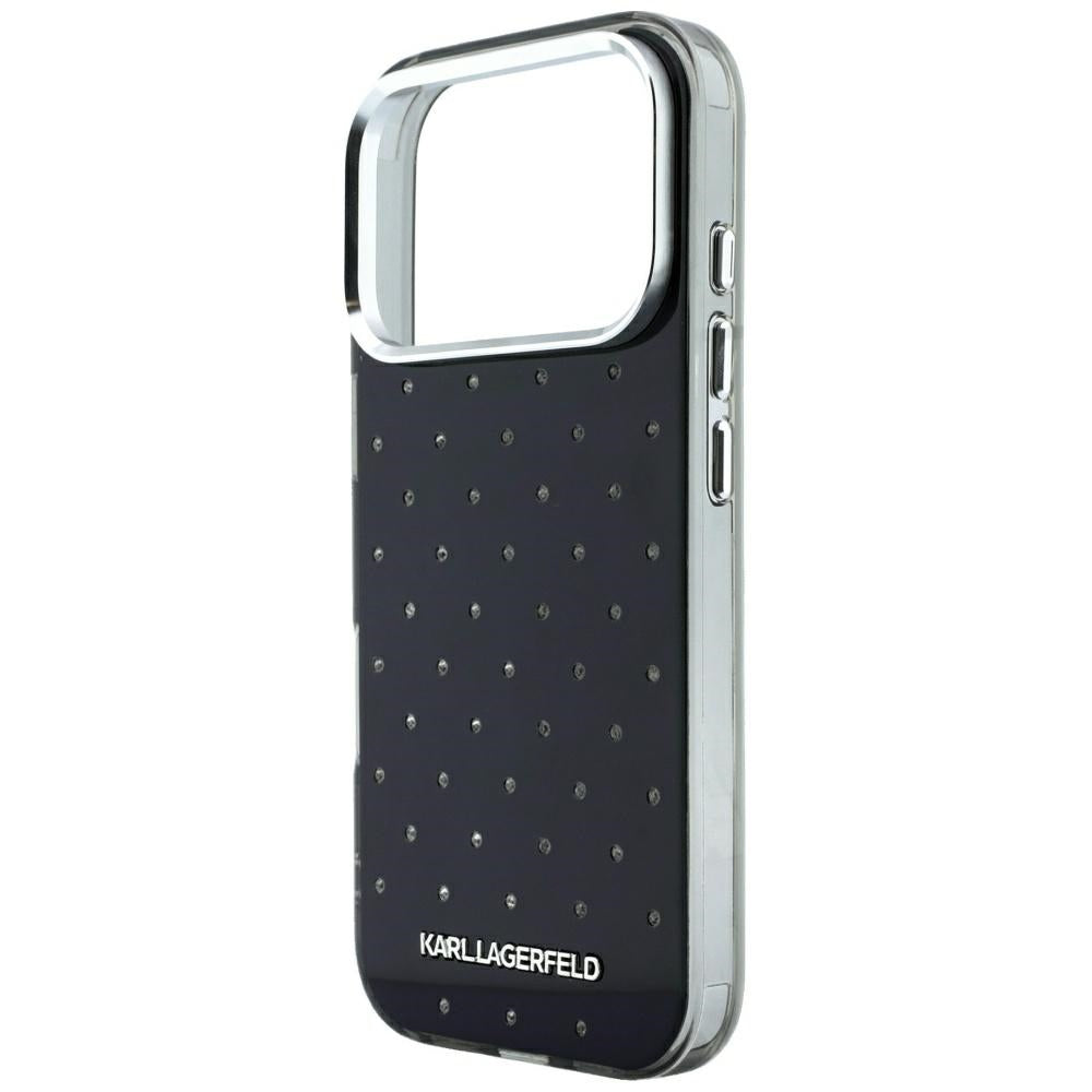 Funda para Apple iPhone 18 Pro Max / 17 Pro Max, Karl Lagerfeld, IML con piedras de strass y logo electrochapado, Negra