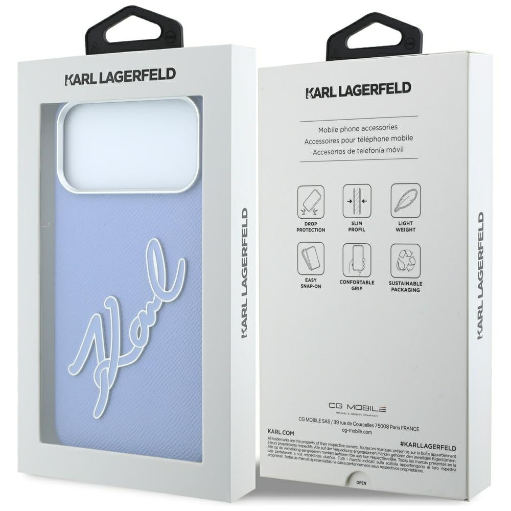 Funda para Apple iPhone 18 Pro Max / 17 Pro Max, Karl Lagerfeld, Logo de Resina Grande Suave, Azul