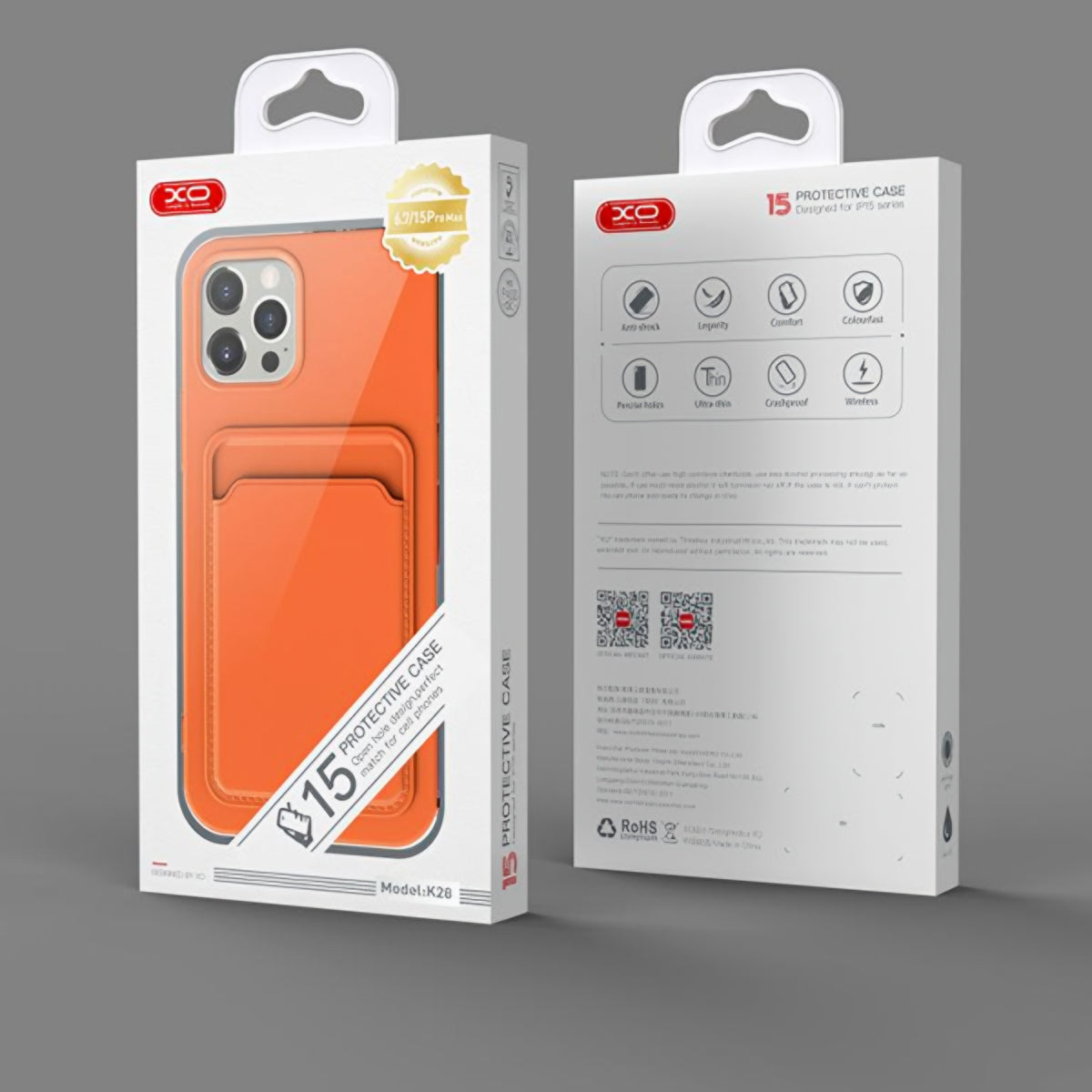 Funda para Apple iPhone 15 Pro, XO Design, Ranura para Tarjeta, Naranja