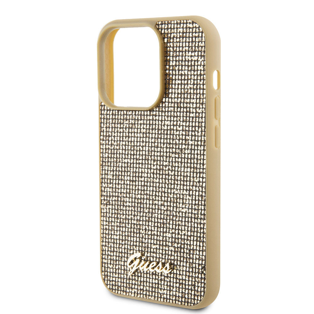 Funda para Apple iPhone 15 Pro, Guess, PU Square Mirror Script Logo, Dorada GUHCP15LPMSDGSD