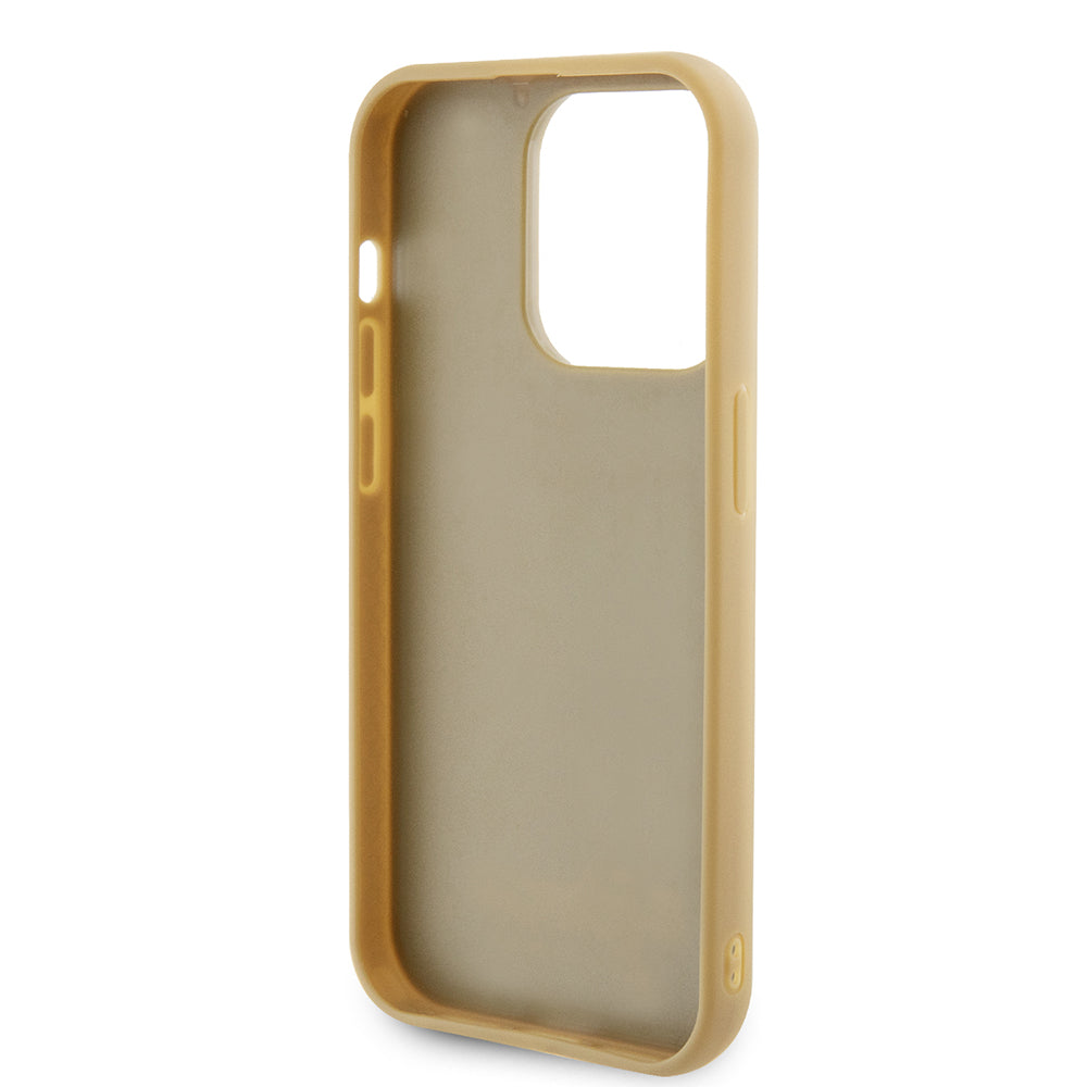Funda para Apple iPhone 15 Pro, Guess, PU Square Mirror Script Logo, Dorada GUHCP15LPMSDGSD