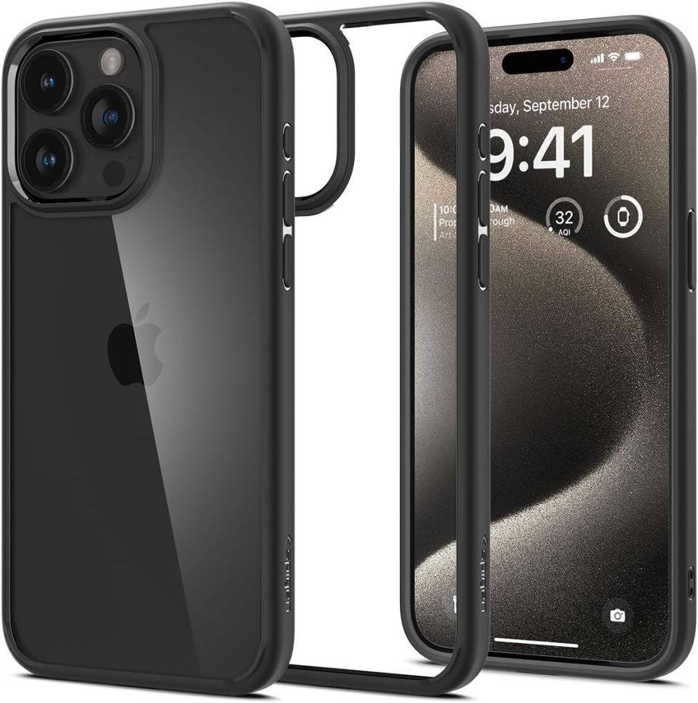 Funda para Apple iPhone 15 Pro Max, Spigen, Ultra Hybrid, Negra Mate ACS06570