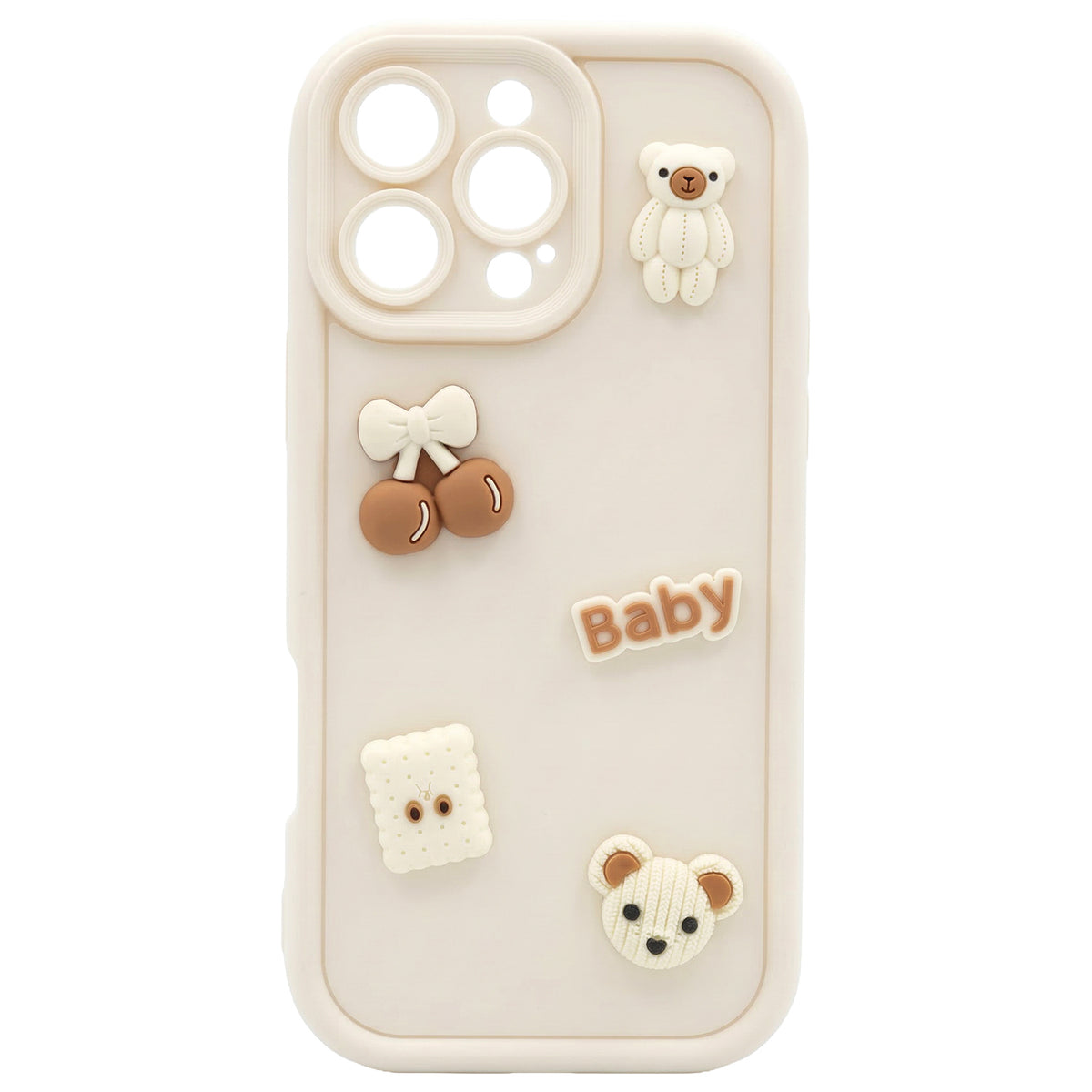 Funda para Apple iPhone 16 Pro Max, OEM, Ultra Trendy 3D Bear, Beige