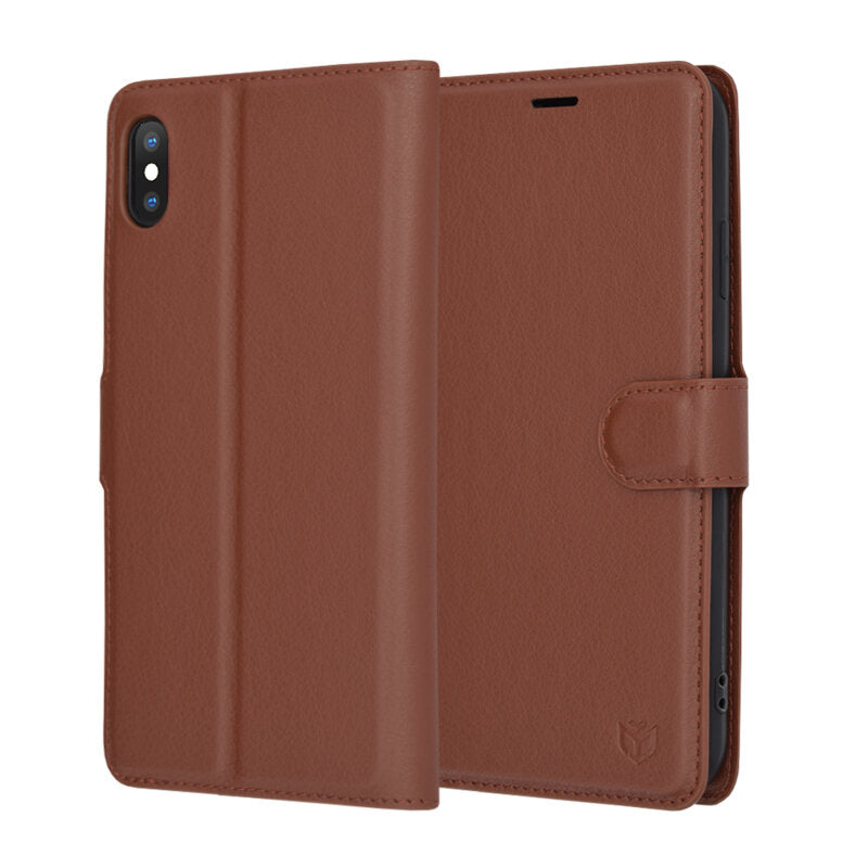 Funda para Apple iPhone XS Max, Techsuit, Leather Folio, Marrón
