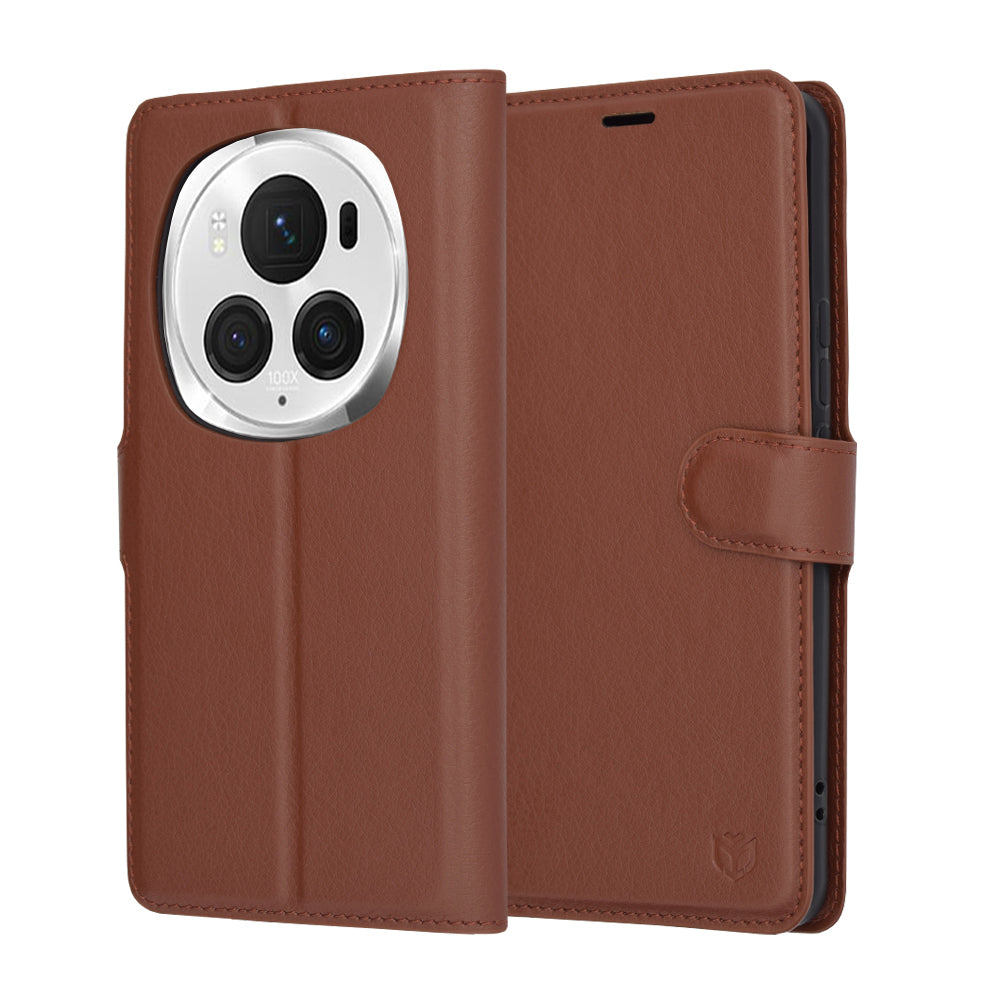 Funda para Honor Magic6 Pro, Techsuit, Leather Folio, Marrón