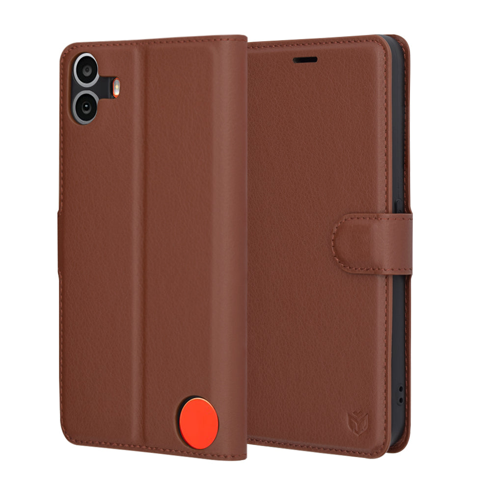 Funda para Nothing CMF Phone 1, Techsuit, Leather Folio, Marrón