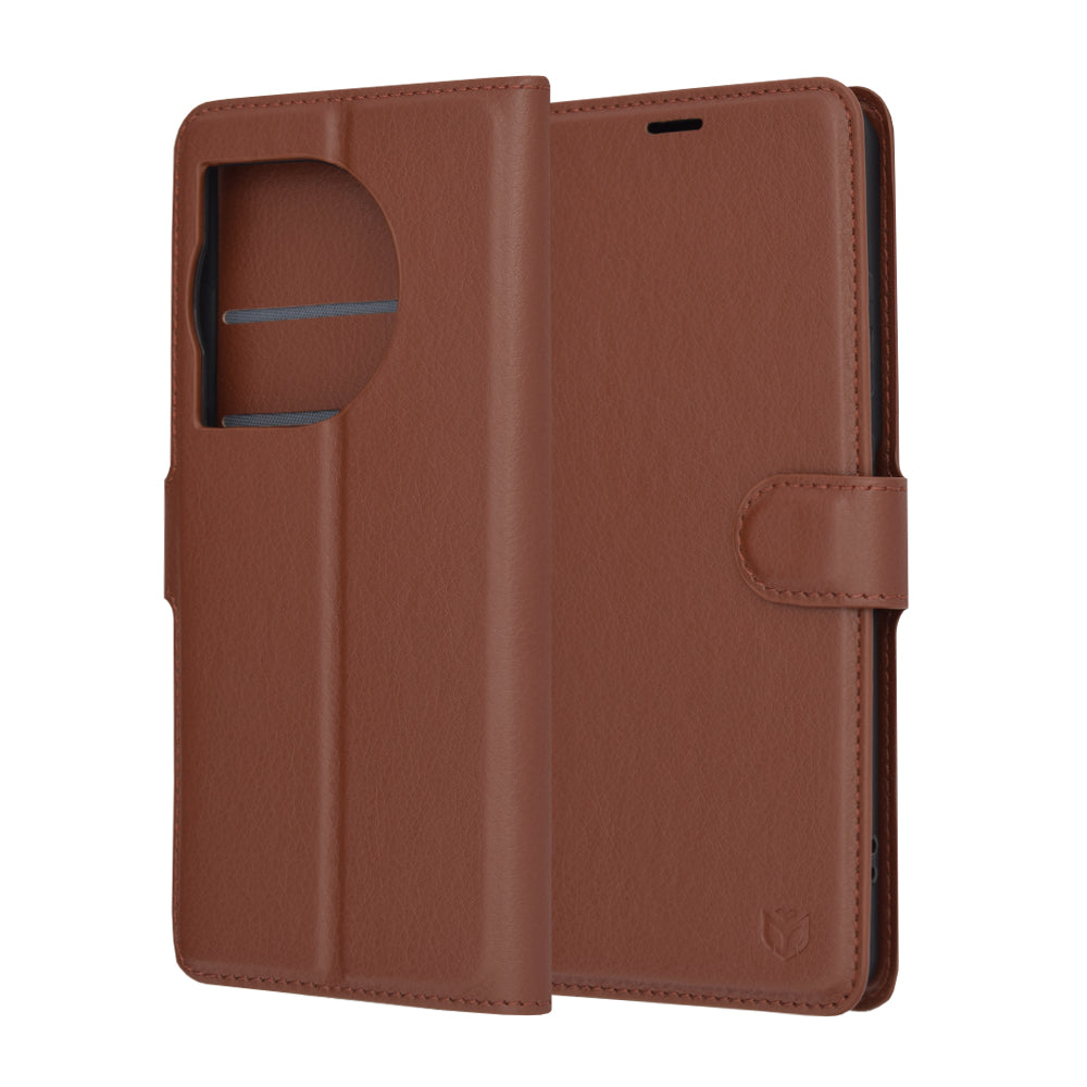 Funda para OnePlus 12R, Techsuit, Leather Folio, Marrón