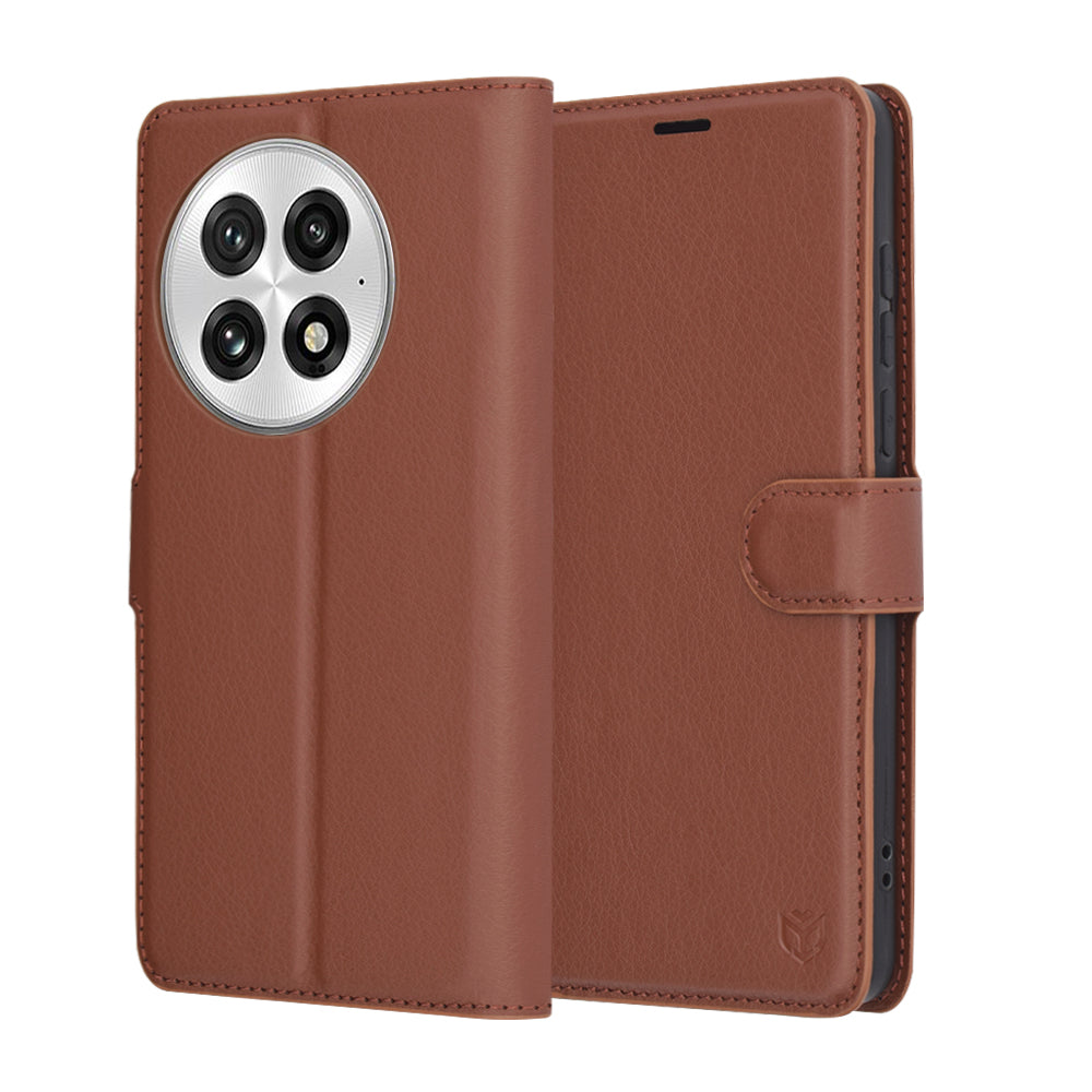 Funda para OnePlus 13, Techsuit, Leather Folio, Marrón