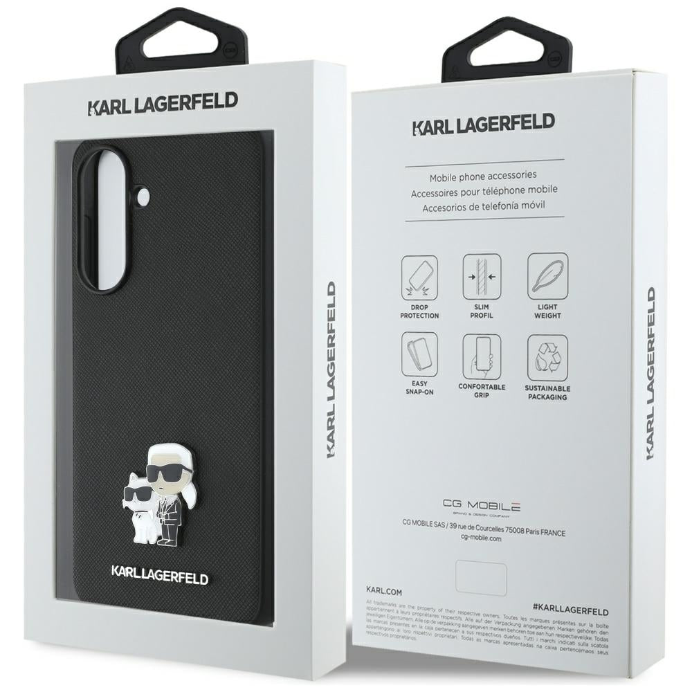 Funda para Samsung Galaxy A36 A366, Karl Lagerfeld, Saffiano Karl & Choupette Metal, Negra