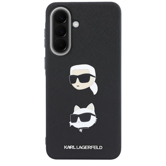 Funda para Samsung Galaxy A37 5G, Karl Lagerfeld, Pins con cabezas de Karl y Choupette en relieve y logo, Negra