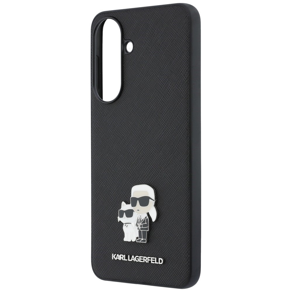 Funda para Samsung Galaxy A37 5G, Karl Lagerfeld, Saffiano Karl & Choupette Metal, Negra