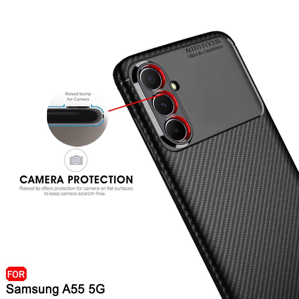 Funda para Samsung Galaxy A55 5G A556, Techsuit, Fibra de Carbon, Negra