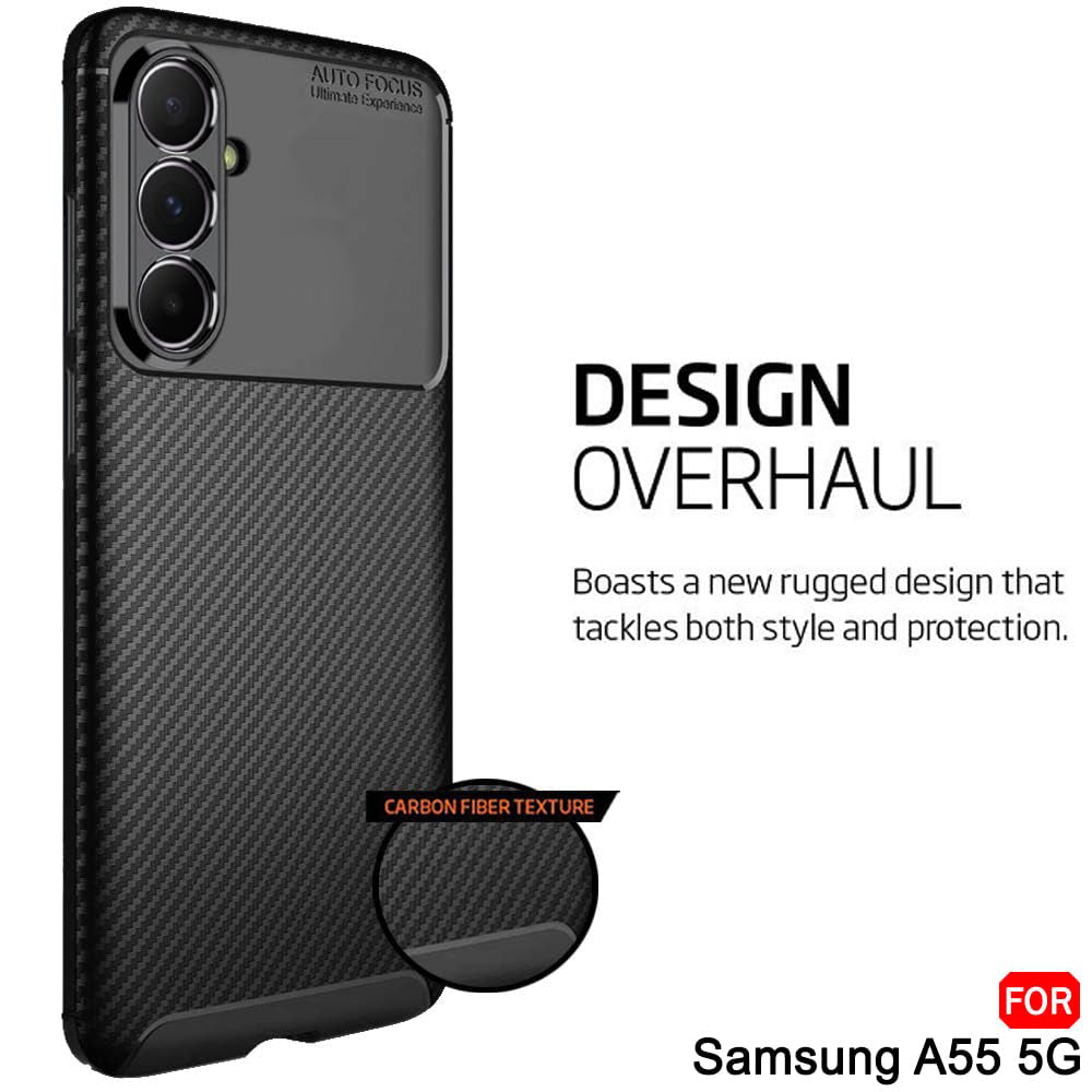 Funda para Samsung Galaxy A55 5G A556, Techsuit, Fibra de Carbon, Negra