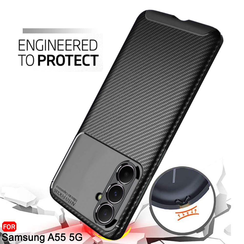 Funda para Samsung Galaxy A55 5G A556, Techsuit, Fibra de Carbon, Negra