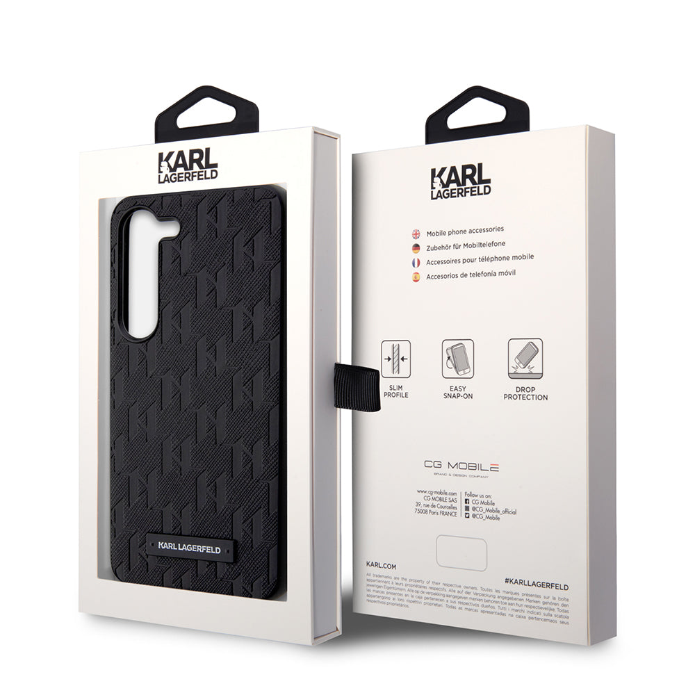 Case for Samsung Galaxy S23+ S916, Karl Lagerfeld, Saffiano Monogram Metal Logo, Black