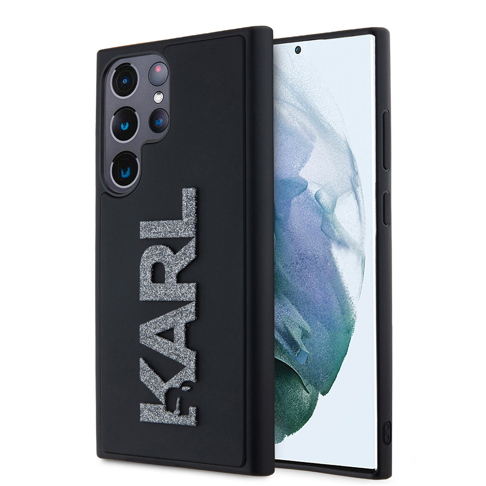 Funda para Samsung Galaxy S23 Ultra S918, Karl Lagerfeld, Logo de Goma Brillante 3D, Negra