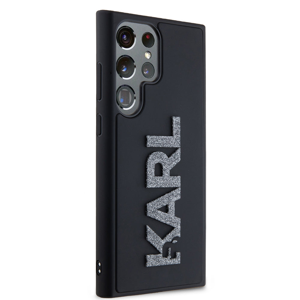 Funda para Samsung Galaxy S23 Ultra S918, Karl Lagerfeld, Logo de Goma Brillante 3D, Negra