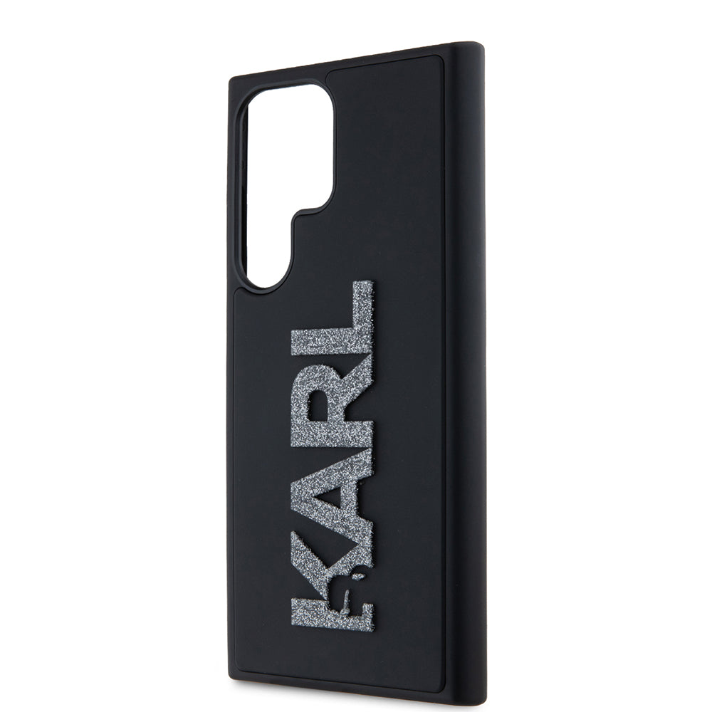 Funda para Samsung Galaxy S23 Ultra S918, Karl Lagerfeld, Logo de Goma Brillante 3D, Negra