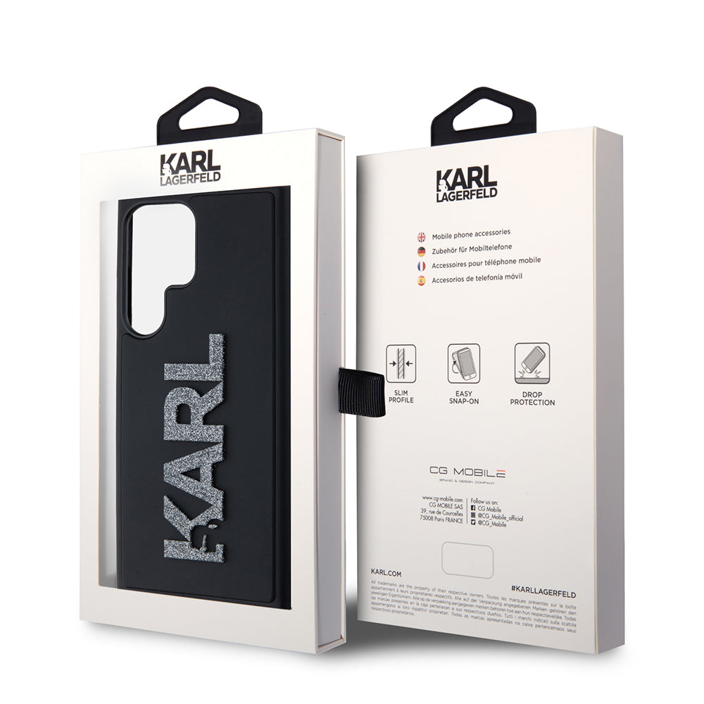 Funda para Samsung Galaxy S23 Ultra S918, Karl Lagerfeld, Logo de Goma Brillante 3D, Negra