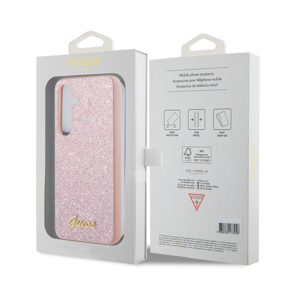 Funda para Samsung Galaxy S24+ S926, Guess, Glitter Script, Rosa