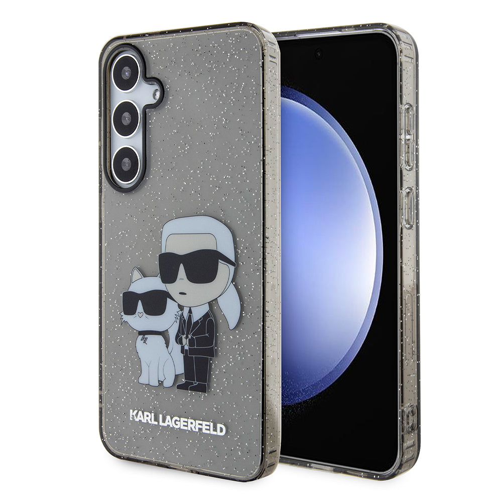 Funda para Samsung Galaxy S24+ S926, Karl Lagerfeld, Glitter Karl & Choupette, Negra Transparente