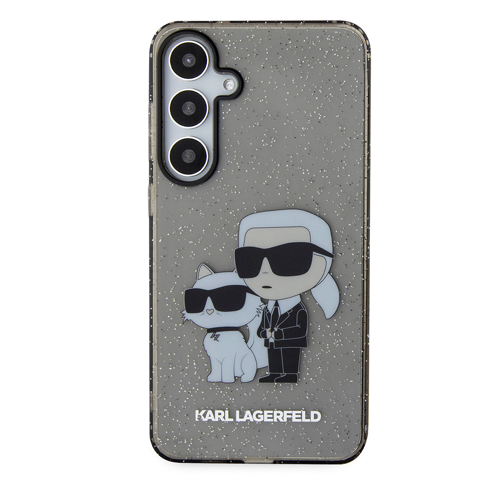 Funda para Samsung Galaxy S24+ S926, Karl Lagerfeld, Glitter Karl & Choupette, Negra Transparente