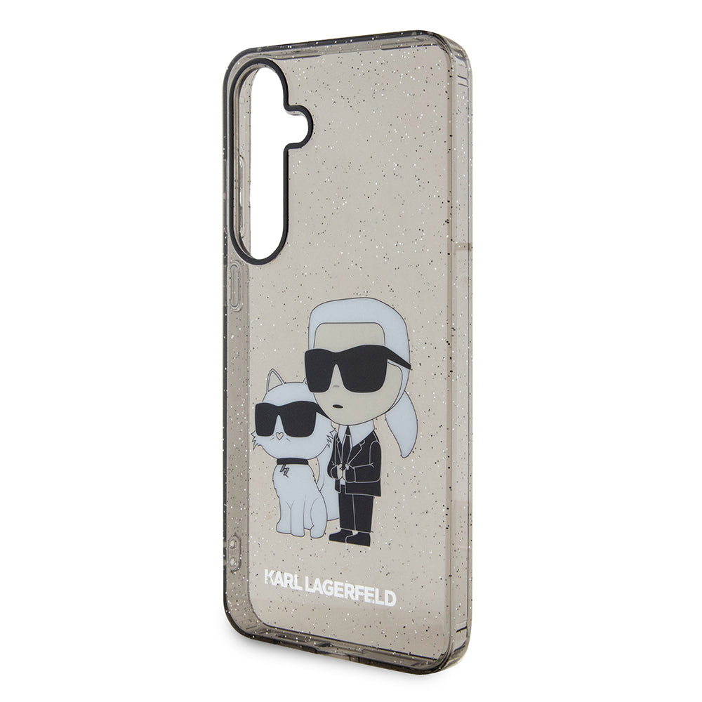 Funda para Samsung Galaxy S24+ S926, Karl Lagerfeld, Glitter Karl & Choupette, Negra Transparente