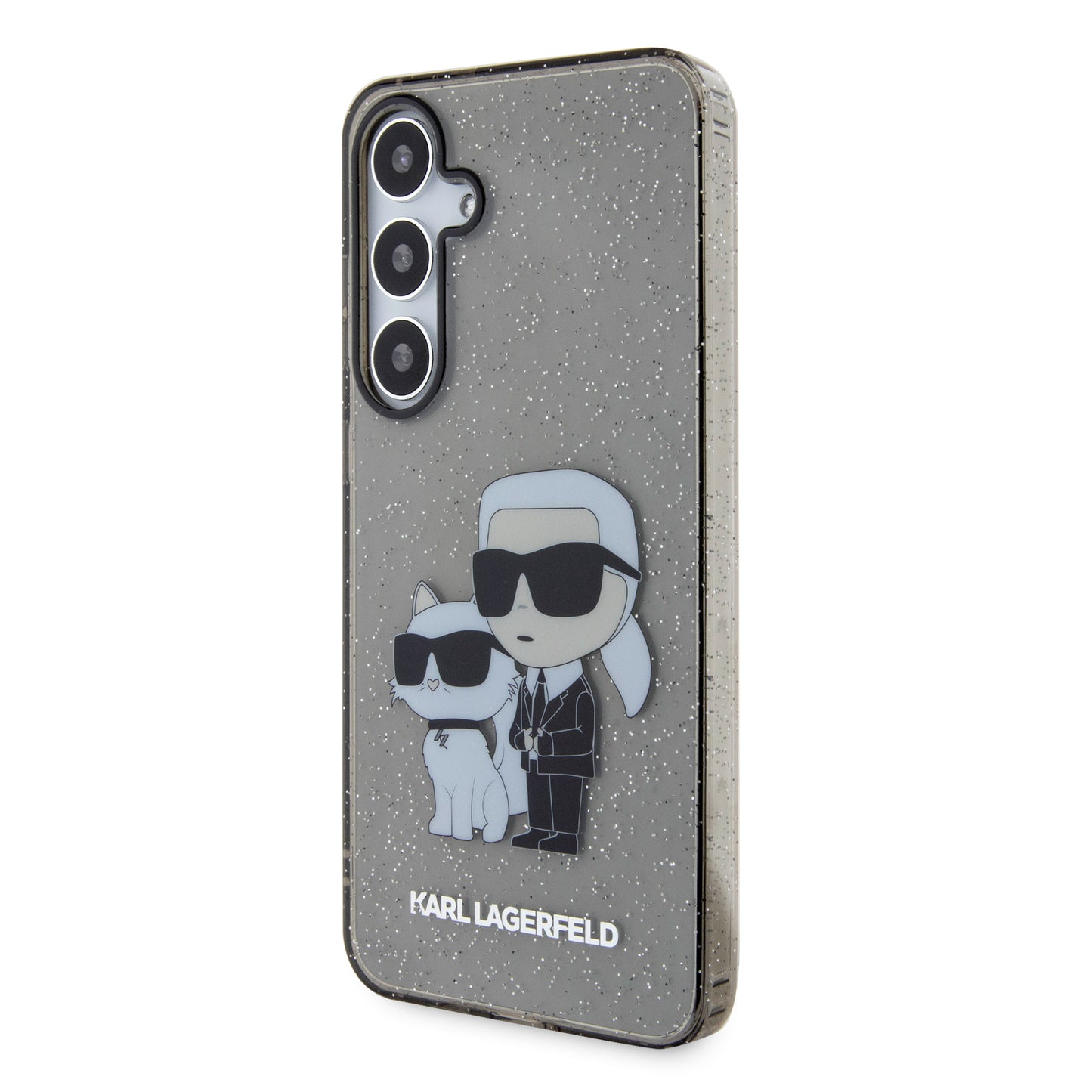 Funda para Samsung Galaxy S24+ S926, Karl Lagerfeld, Glitter Karl & Choupette, Negra Transparente