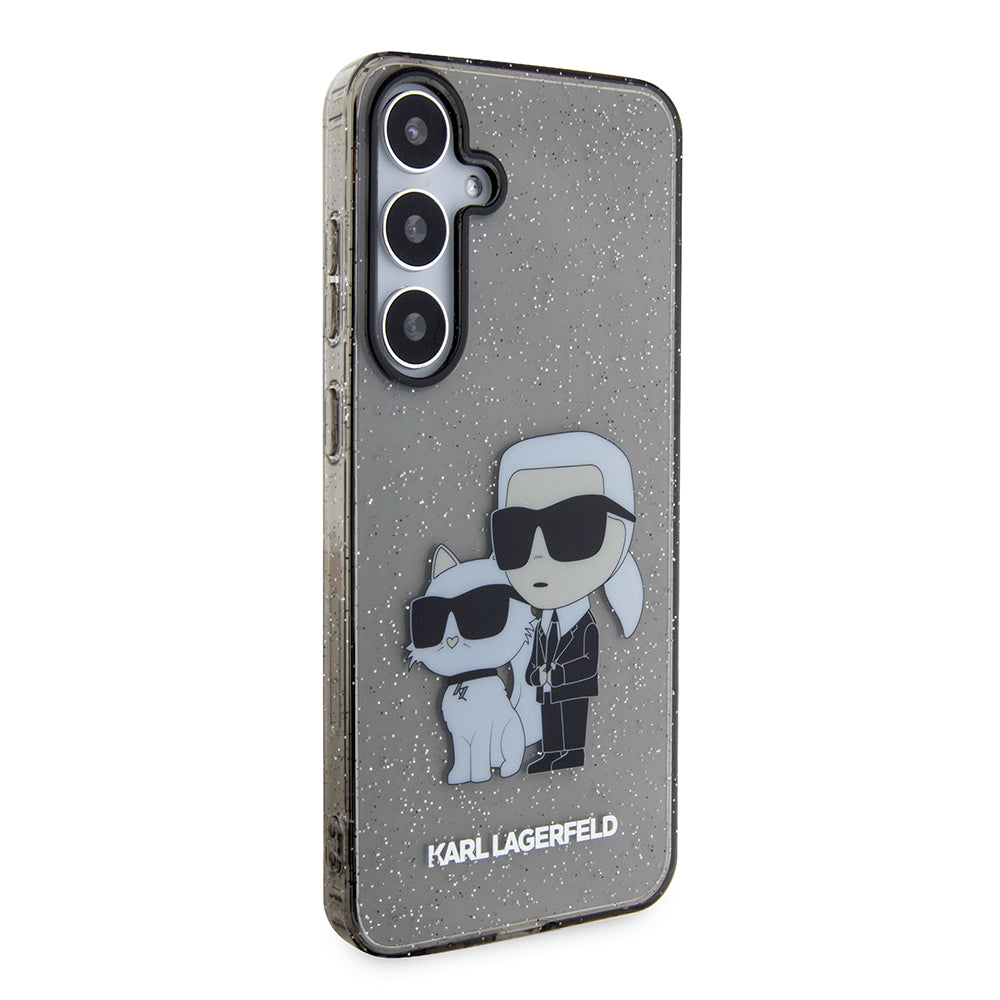 Funda para Samsung Galaxy S24+ S926, Karl Lagerfeld, Glitter Karl & Choupette, Negra Transparente